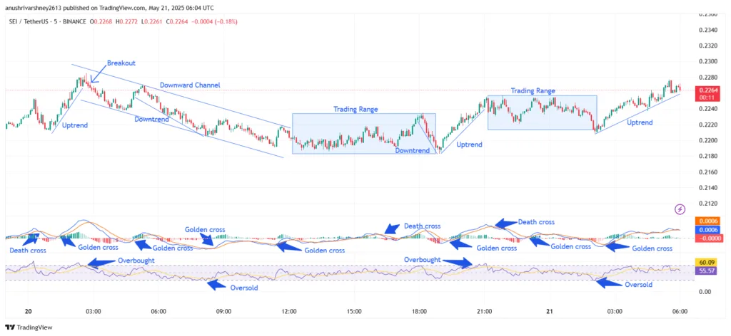 Chart 5- SEI/USDT M5 Chart, Analysed By Anushri Varshney, Published on TradingView, May 21, 2025