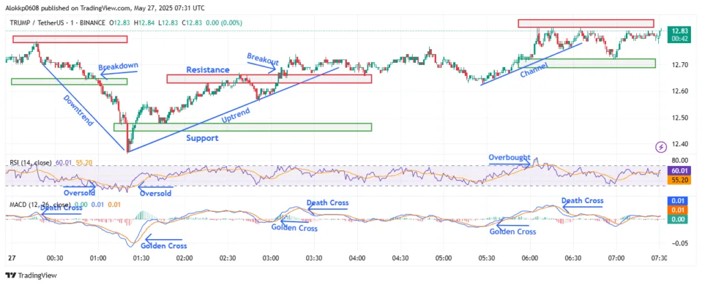 TRUMP/USDT M-1 Chart, Analyzed by Alokkp0608, published on May 27th, 2025.x