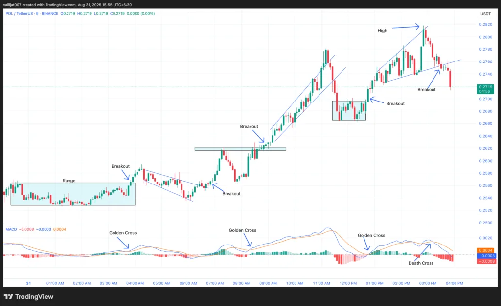 Chart 1: POL/USDT M5 Chart, Analysed by Vallijat007, published on TradingView, August 31, 2025
